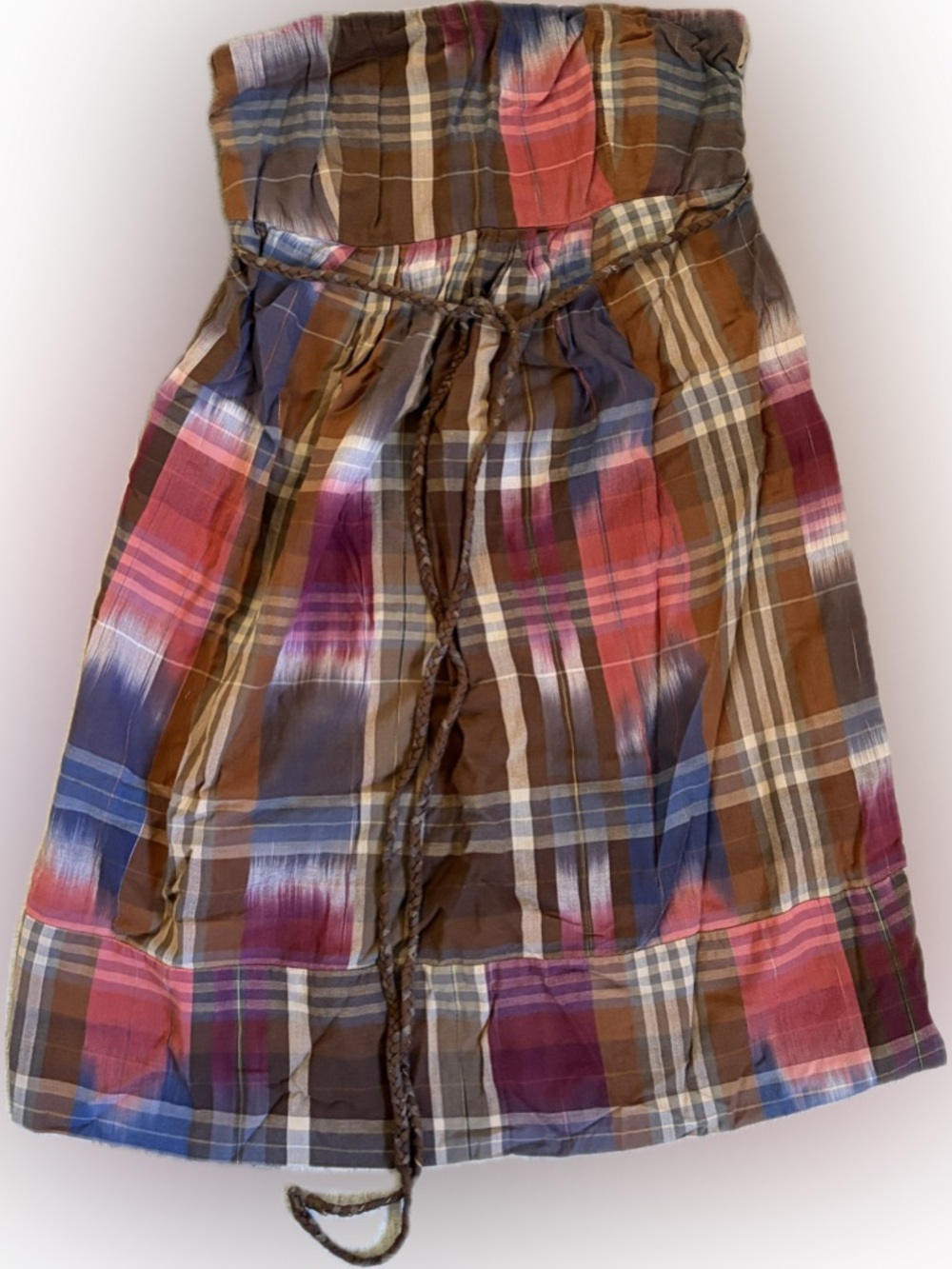 American Eagle Outfitters Brown Plaid Dress with Multi-Color Accents
